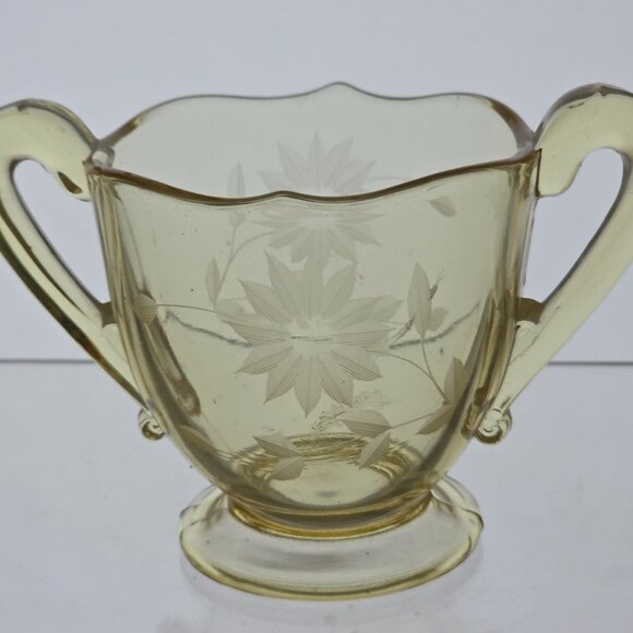 Lancaster Glass Co yellow Jubilee sugar and creamer set - Picture 3 of 4